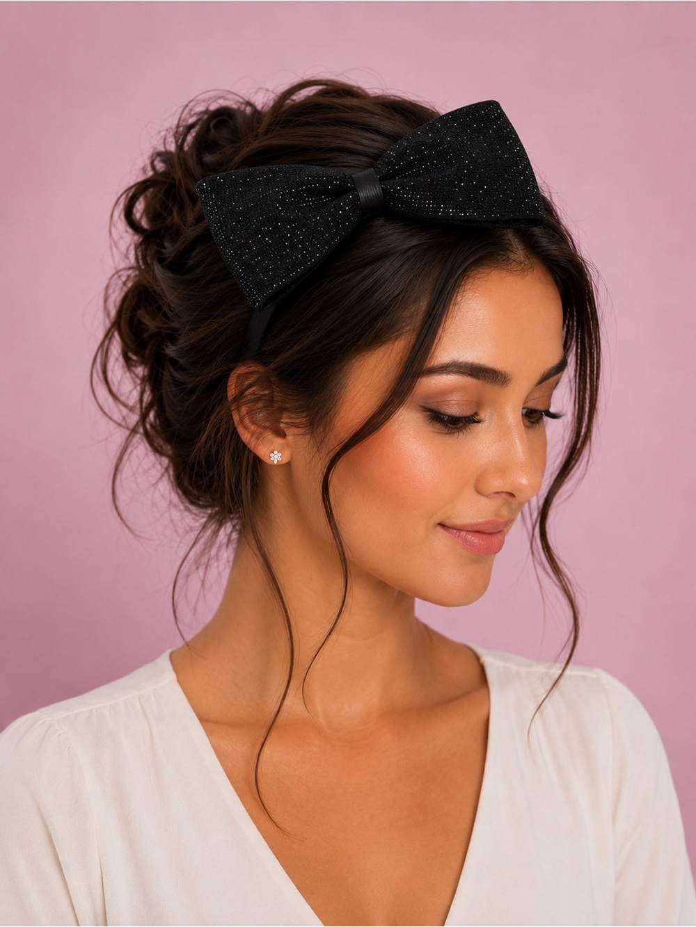 Black Sparkle Bow Headband - Women Accessories